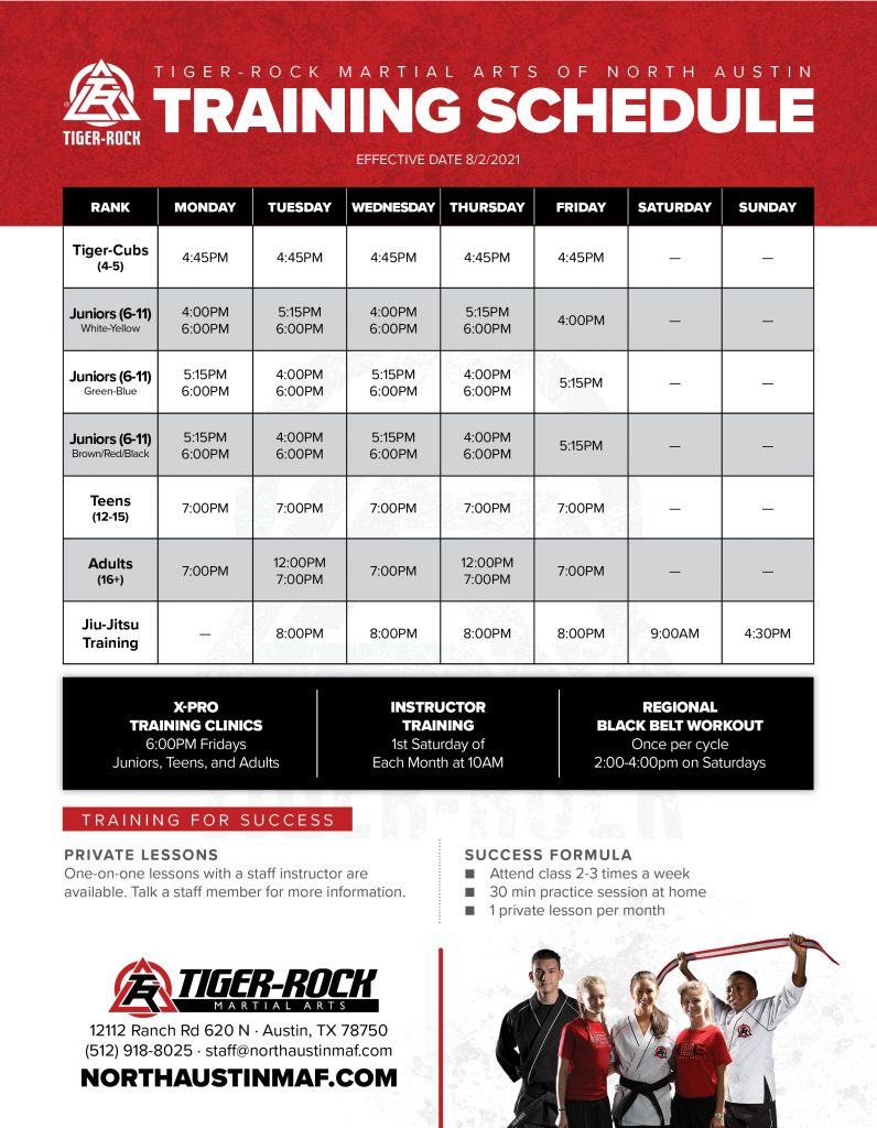 TigerRock Martial Arts Class Schedule